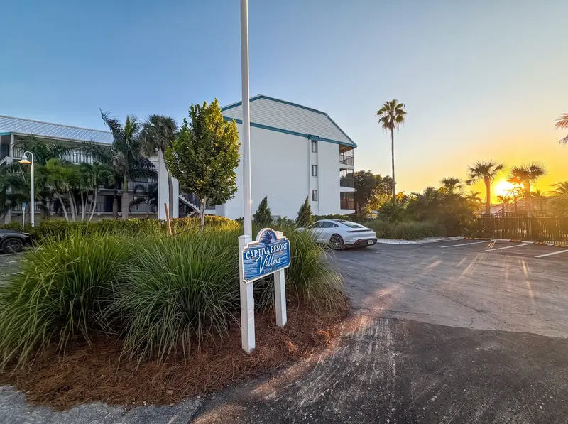 Captiva Resort Villas entrance sign at sunset