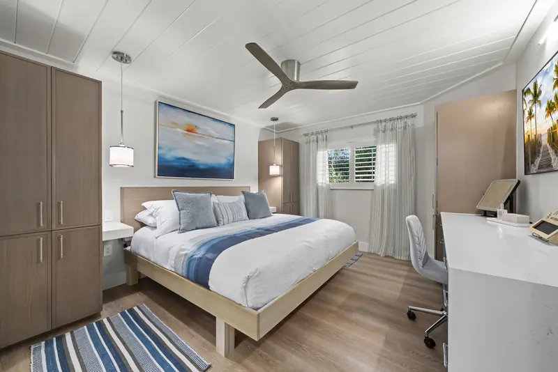 King bedroom suite with coastal linens