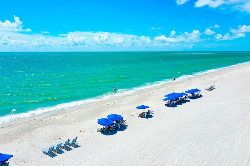 Turquoise Gulf water and white sand on Captiva